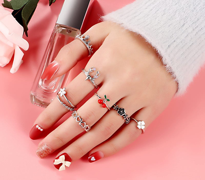 TAMHOO 20 PCS lovely styles of stackable rings for women Rings for teen girls Cute rings Copper rings Adjustable rings Gifts for women Christmas gift Birthday gifts for girlfriend Silver ring set - Image 2