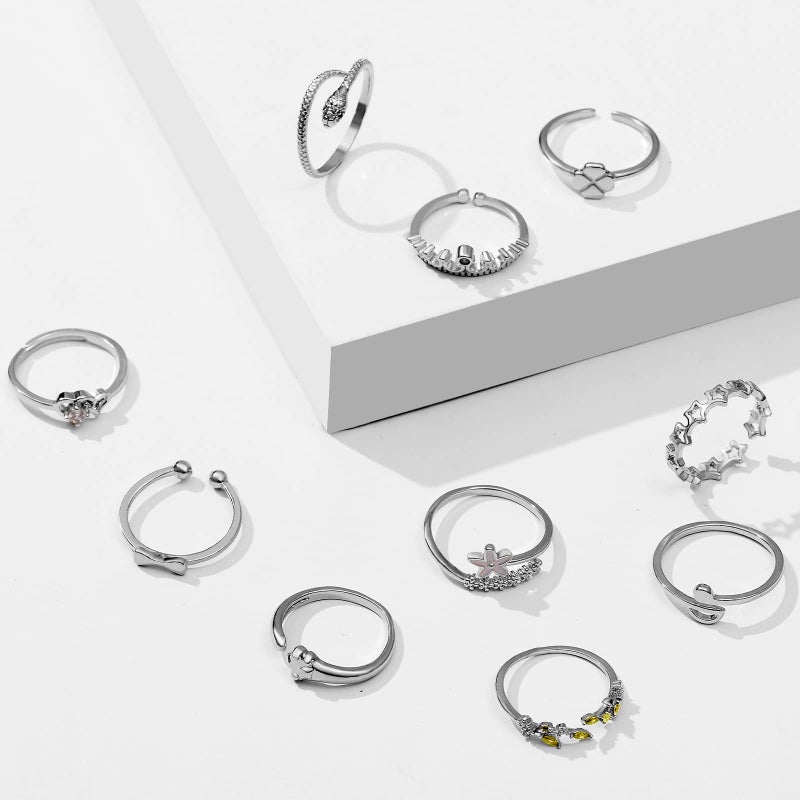 TAMHOO 20 PCS lovely styles of stackable rings for women Rings for teen girls Cute rings Copper rings Adjustable rings Gifts for women Christmas gift Birthday gifts for girlfriend Silver ring set - Image 5