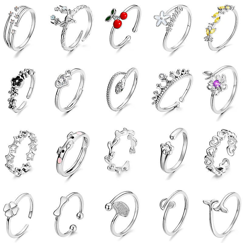 TAMHOO 20 PCS lovely styles of stackable rings for women Rings for teen girls Cute rings Copper rings Adjustable rings Gifts for women Christmas gift Birthday gifts for girlfriend Silver ring set - Image 1