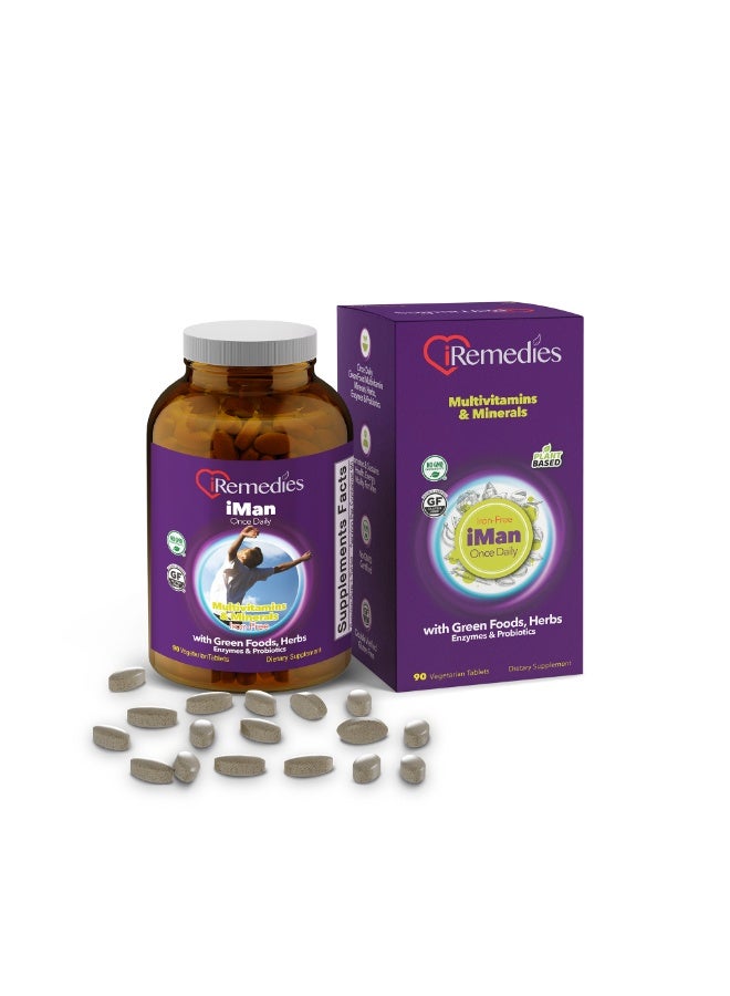 iRemedies iMan Once Daily Multivitamins – Men's Multivitamin for Energy, Muscle Support, and Overall Health – 90 Tablets - Image 1