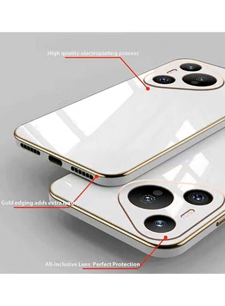 Compatible with Huawei Pura 80 Pro/Pura 80 Pro+ cover, smooth veneer gold plated chrome, white Thin and smooth shock-proof full protection Huawei Pura 80 Pro/Pura 80 Pro+ case -white - Image 4