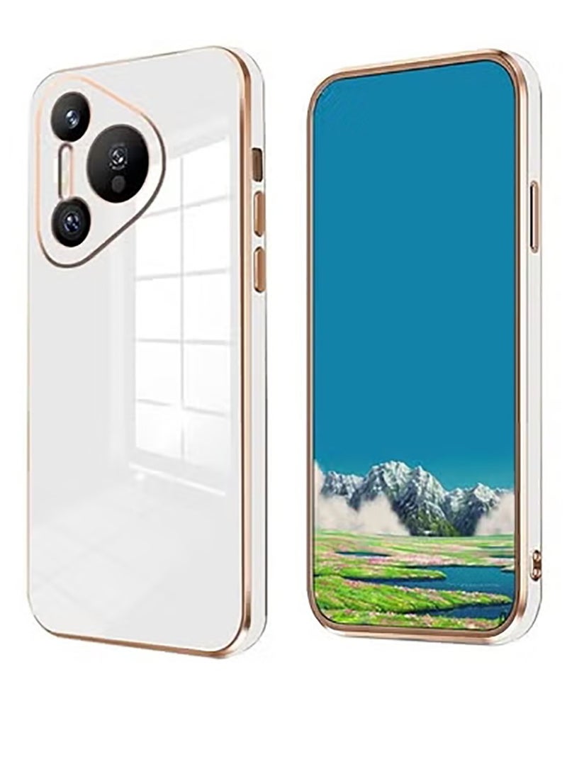 Compatible with Huawei Pura 80 Pro/Pura 80 Pro+ cover, smooth veneer gold plated chrome, white Thin and smooth shock-proof full protection Huawei Pura 80 Pro/Pura 80 Pro+ case -white - Image 1
