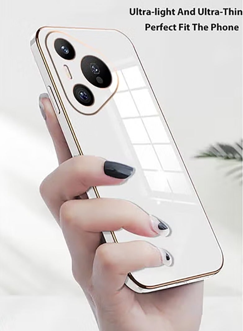 Compatible with Huawei Pura 80 Pro/Pura 80 Pro+ cover, smooth veneer gold plated chrome, white Thin and smooth shock-proof full protection Huawei Pura 80 Pro/Pura 80 Pro+ case -white - Image 3