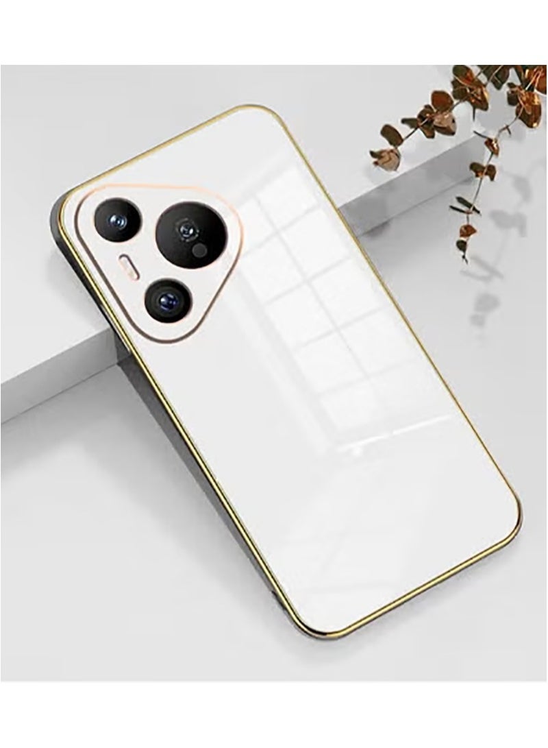 Compatible with Huawei Pura 80 Pro/Pura 80 Pro+ cover, smooth veneer gold plated chrome, white Thin and smooth shock-proof full protection Huawei Pura 80 Pro/Pura 80 Pro+ case -white - Image 2