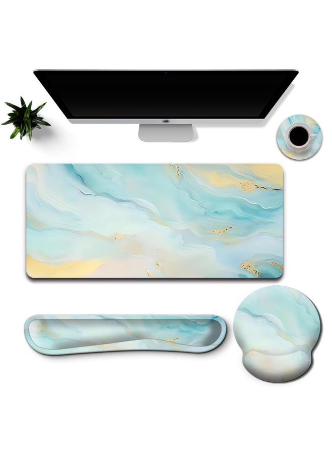Huayin Mouse Pad Wristband Marble Suit Mouse Pad Stain-resistant Rubber Hand Mouse Pad-Color:40*90*0.2cm (flat Mouse Pad) + Long Keyboard Tray + Rubber Wrist Pad + Coaster (10*10*2)-Pattern:#ST016