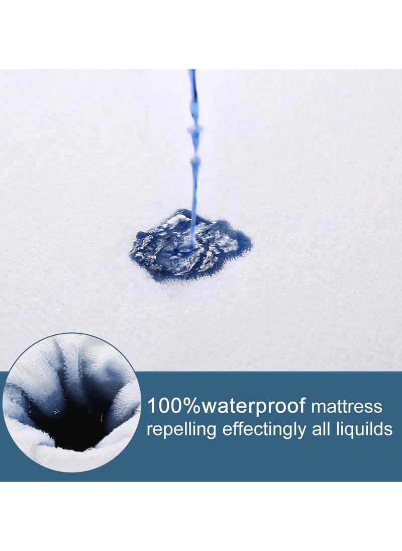 Saudi Deals Waterproof Fitted Mattress Protector with Deep Pocket Featuring Absorbent Cotton Terry Surface, 200x200x30cm  - Image 2
