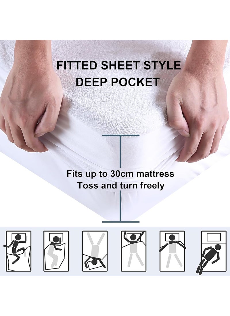 Saudi Deals Waterproof Fitted Mattress Protector with Deep Pocket Featuring Absorbent Cotton Terry Surface, 200x200x30cm  - Image 4