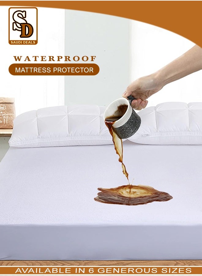 Saudi Deals Waterproof Fitted Mattress Protector with Deep Pocket Featuring Absorbent Cotton Terry Surface, 200x200x30cm  - Image 1