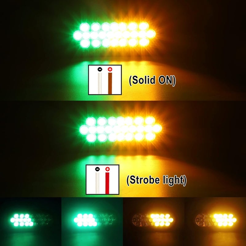 Partsam 2 Pcs 6.5 Inch Oval Amber/Green Strobe Lights with 24 LEDs and Quad Flash Patterns - Image 2