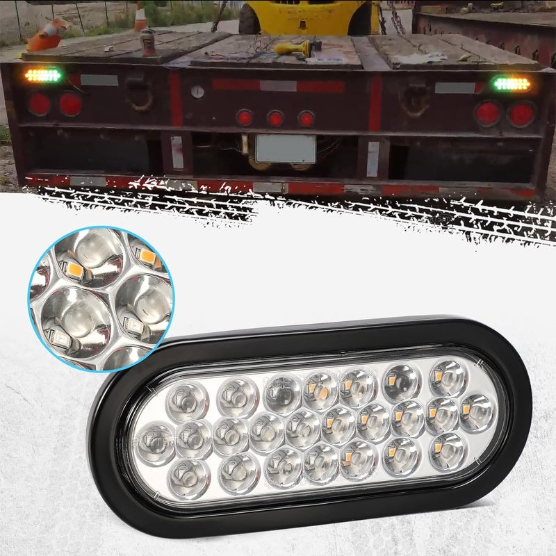 Partsam 2 Pcs 6.5 Inch Oval Amber/Green Strobe Lights with 24 LEDs and Quad Flash Patterns - Image 5