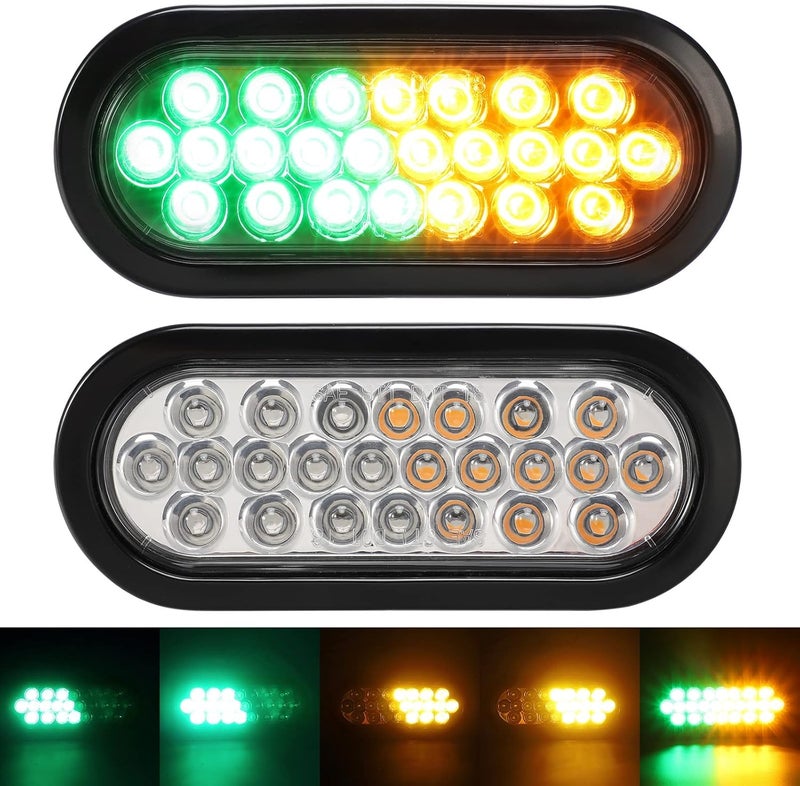 Partsam 2 Pcs 6.5 Inch Oval Amber/Green Strobe Lights with 24 LEDs and Quad Flash Patterns - Image 1