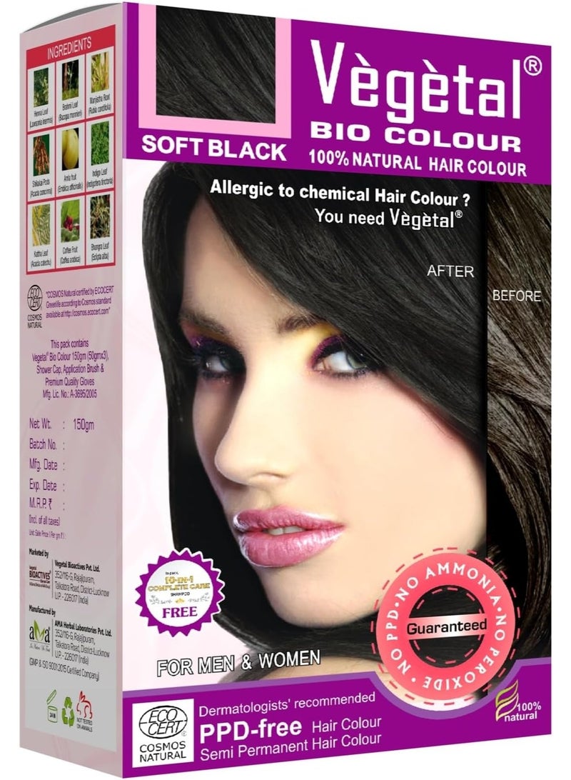 فيجيتال صبغة شعر نباتية عضوية - أسود ناعم 150 غرام. احصلي على لون شعر طبيعي، خالٍ من الأمونيا، خالٍ من مادة PPD، 100% أعشاب عضوية معتمدة للرجال والنساء. حماية من الأشعة فوق البنفسجية، والحفاظ على لمعان الشعر. مجموعة كاملة - Image 1