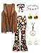 CICOCI 60s 70s Outfit For Women Hippie Costume 8pcs Fringe Vest Flared Pants Costume Peace Sign Necklace Earrings - Image 3