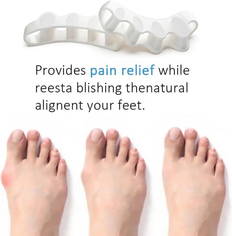 CareTick Toe Separator, Soft Gel Toe Spacers to Correct Bunions, Toe Stretcher for Therapeutic away from Plantar Fasciitis, Claw Toes, Hammer Toes, Foot Pain for Men & Women (White, L) - Image 3