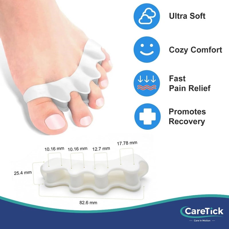 CareTick Toe Separator, Soft Gel Toe Spacers to Correct Bunions, Toe Stretcher for Therapeutic away from Plantar Fasciitis, Claw Toes, Hammer Toes, Foot Pain for Men & Women (White, L) - Image 2