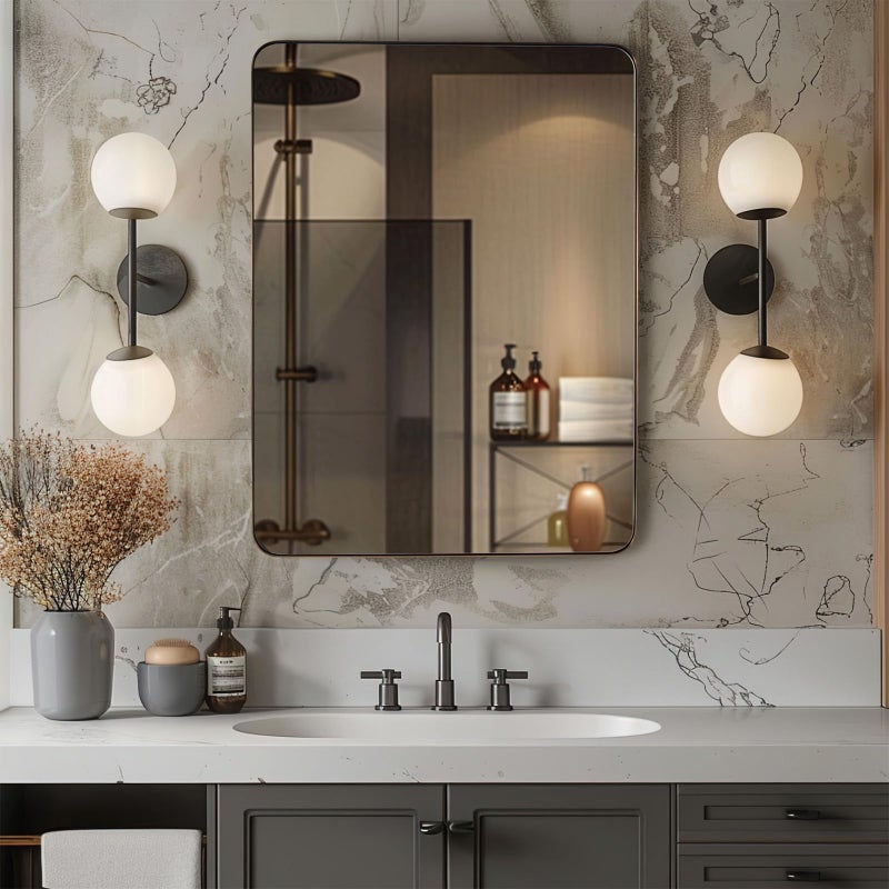 ANDY STAR Wall Mirror for Bathroom 20x28Brushed Bronze Bathroom Mirror Rounded Rectangle Mirror in Premium Stainless Steel Metal Frame Hangs Horizontal Or Vertical