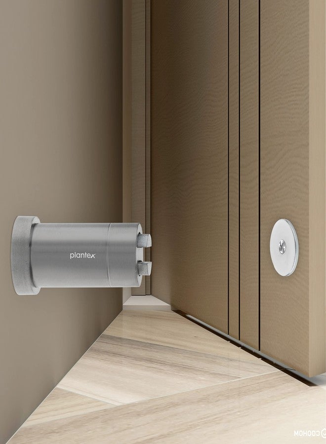 Plantex Stainless Steel Wall-Mounted Magnetic Door Stopper/Door Catcher for Wooden Door/Stops for Door - Pack of 1 (Matt) - Image 1