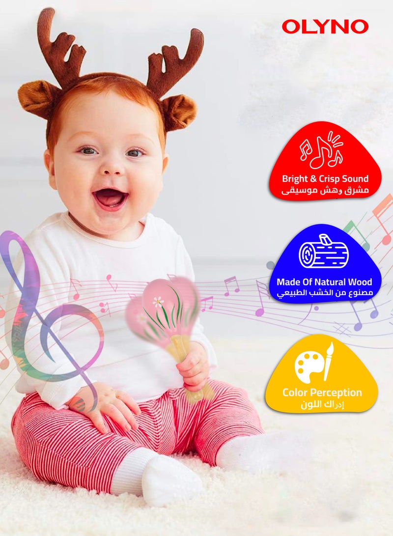 أولينو خشخيشة أطفال مصنوعة يدويًا من الخشب العاجي، آمنة وغير سامة، مثالية للاستكشاف الحسي للتسنين، هدية مثالية للرضع وحديثي الولادة - Image 2