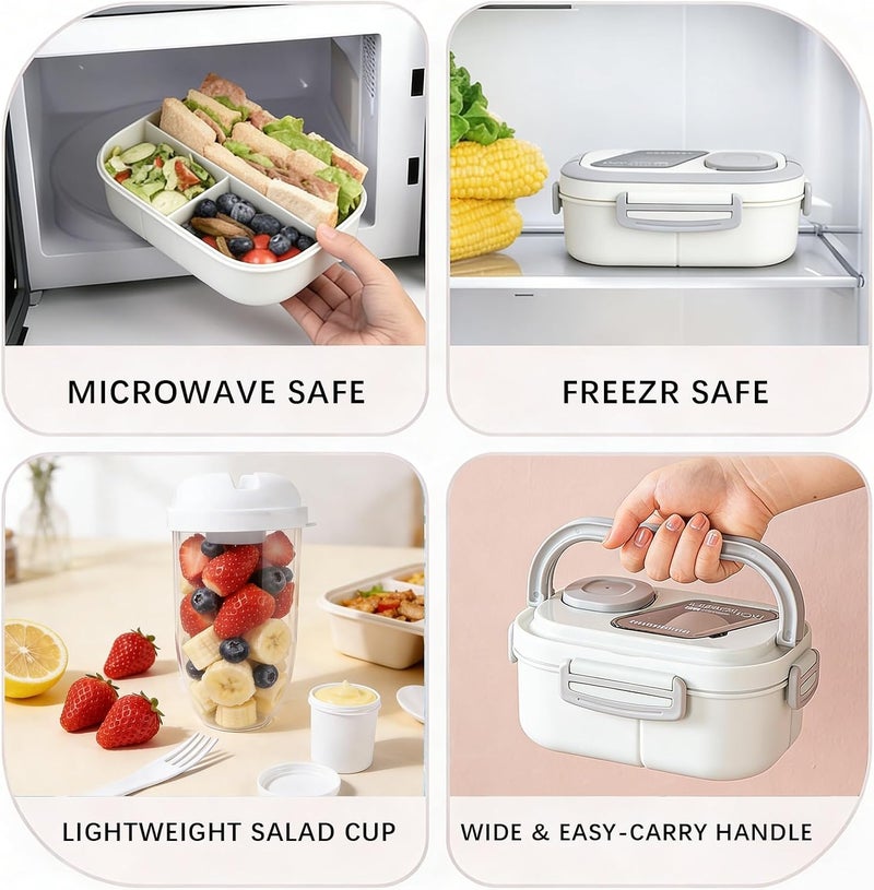 Adult Bento Lunch Box Set with Thermo Bag - Modern Minimalist Design, Leak-Proof Lunchbox with Built-in Utensil & Sauce Container, White Salad Cup for Work & Dining Out - Image 5