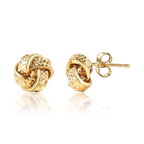 Barzel 18K Gold Plated Love Knot Stud Earrings Woven With Texture (8MM textured) - Image 1