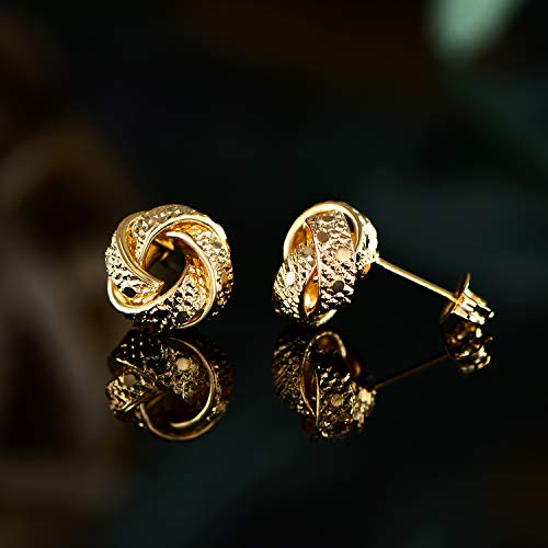 Barzel 18K Gold Plated Love Knot Stud Earrings Woven With Texture (8MM textured) - Image 5