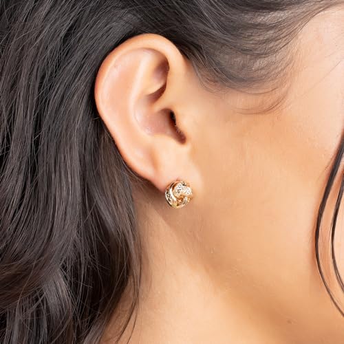 Barzel 18K Gold Plated Love Knot Stud Earrings Woven With Texture (8MM textured) - Image 2