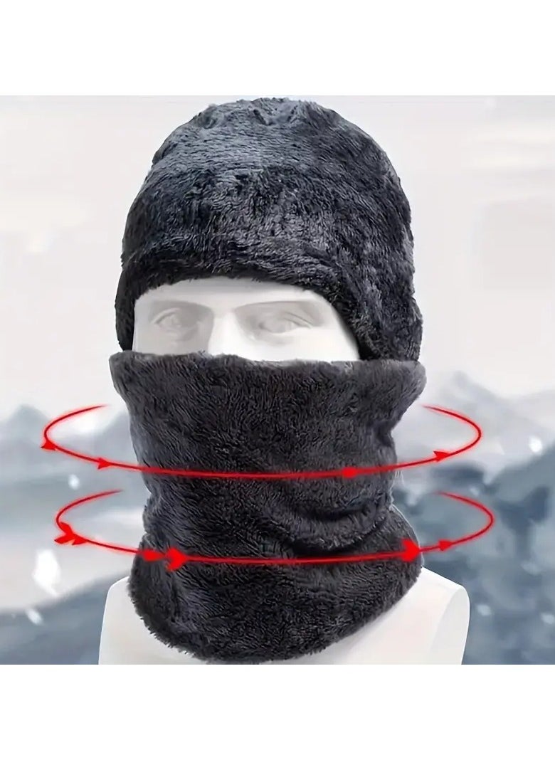 VIUAUAX 3 Pcs Cuff Knit Hat & Neck Warmer & Gloves Set   Ear Protection Warm Hat Neck Cover Letter Patched Thermal Hat And Fleece Neck Warmer Scarf And Winter Full Finger Gloves For Women & Men  - Image 2