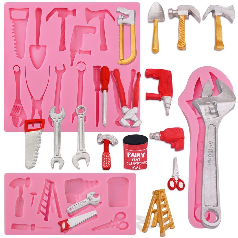 3 Pieces Hand Tools Fondant Molds Mini Construction Tool Molds for Chocolate Cookie Cupcake Decorating