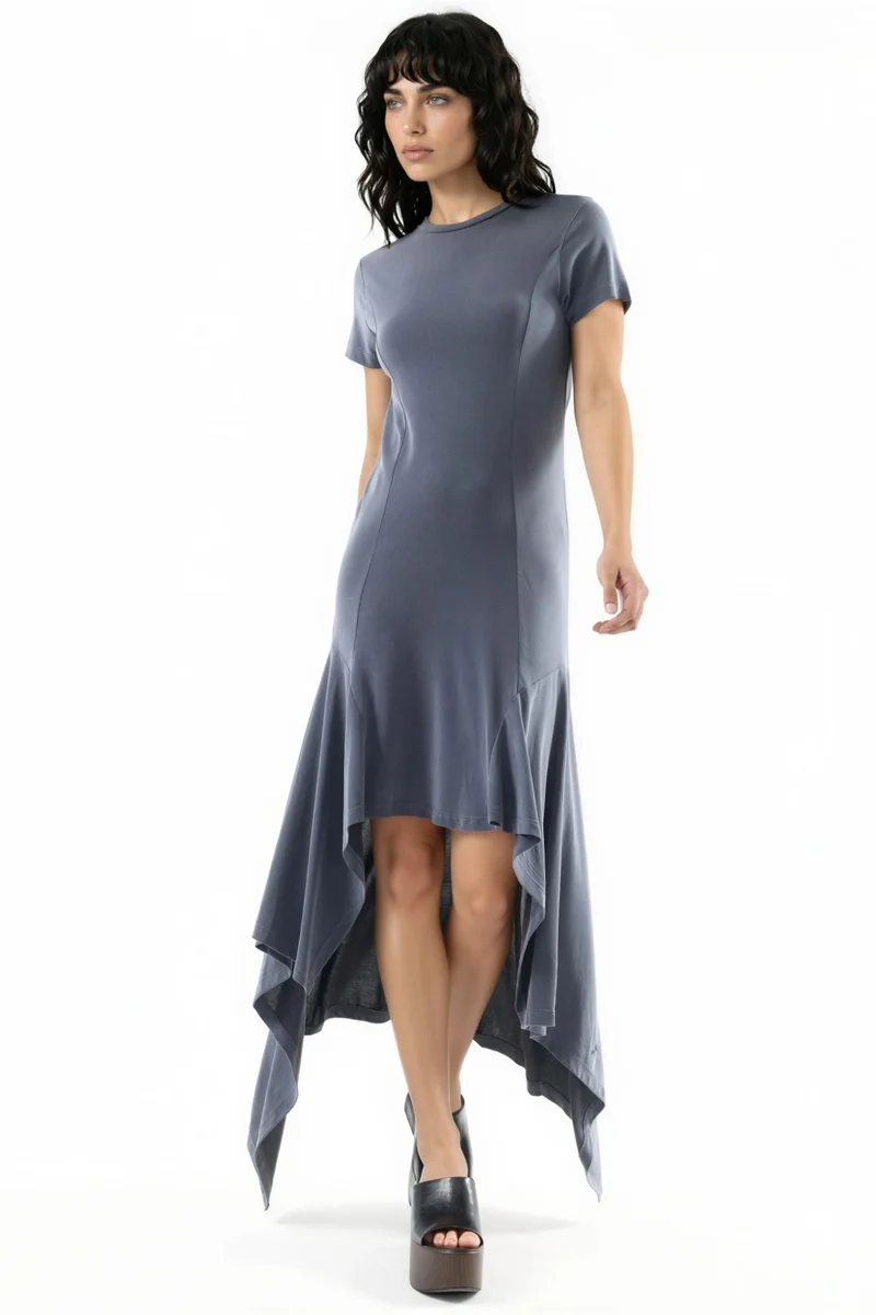بوسيم BUSEM Asymmetric Midi Dress with Crew Neck