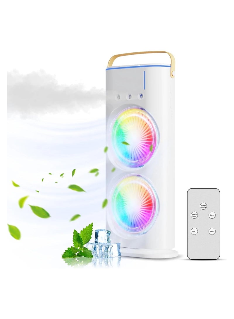 Portable AIR Conditioner, Air Cooler fan, table Fan With Mist Humidifier, USB Rechargeable With Remote Control, Dual-Layer Design,3 Speeds, Long Battery Life,270ml Large Water Tank with 7 Colors Light  - Image 1