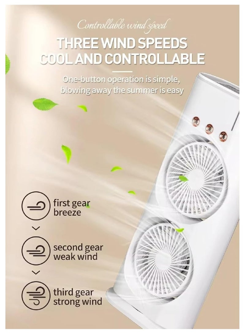 Portable AIR Conditioner, Air Cooler fan, table Fan With Mist Humidifier, USB Rechargeable With Remote Control, Dual-Layer Design,3 Speeds, Long Battery Life,270ml Large Water Tank with 7 Colors Light  - Image 3