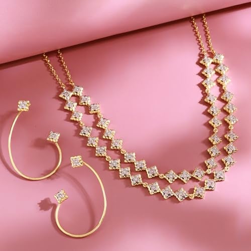 VOYLLA Shahi Dwar Rawal Dastoor Necklace Set with Interchangeable Earrings For Women, Festive, Wedding, Royal, Cocktail, American Diamond, Gift for Women & Girls, Womens Gift - Image 2