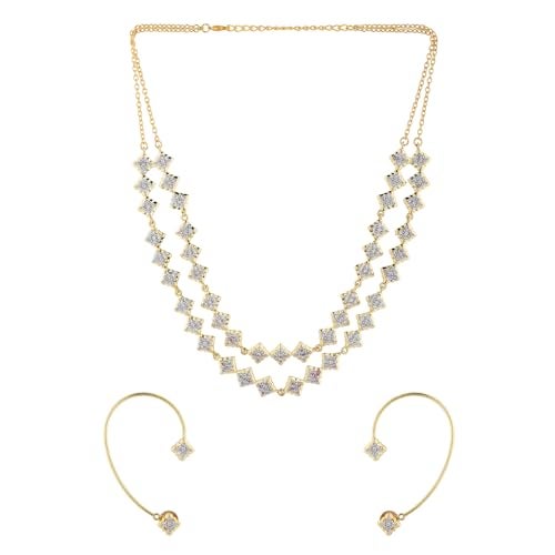 VOYLLA Shahi Dwar Rawal Dastoor Necklace Set with Interchangeable Earrings For Women, Festive, Wedding, Royal, Cocktail, American Diamond, Gift for Women & Girls, Womens Gift - Image 5