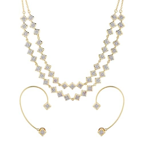 VOYLLA Shahi Dwar Rawal Dastoor Necklace Set with Interchangeable Earrings For Women, Festive, Wedding, Royal, Cocktail, American Diamond, Gift for Women & Girls, Womens Gift - Image 1