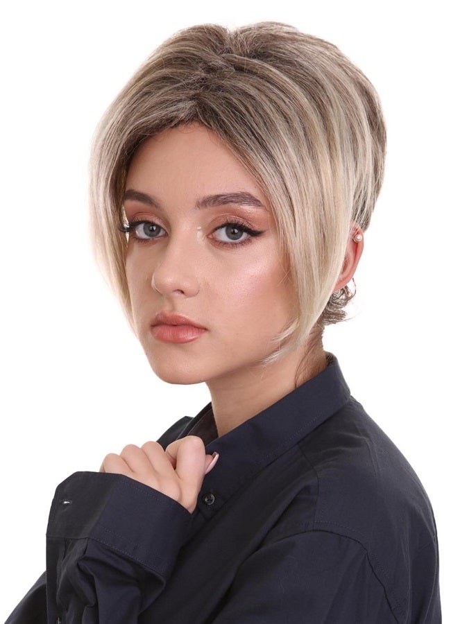 HPO Adult Women's Classic Minivan Karen Mom Short Wig, Pixie with Chunky Highlights, Best for Halloween, Flame-retardant Synthetic Fiber - Image 1