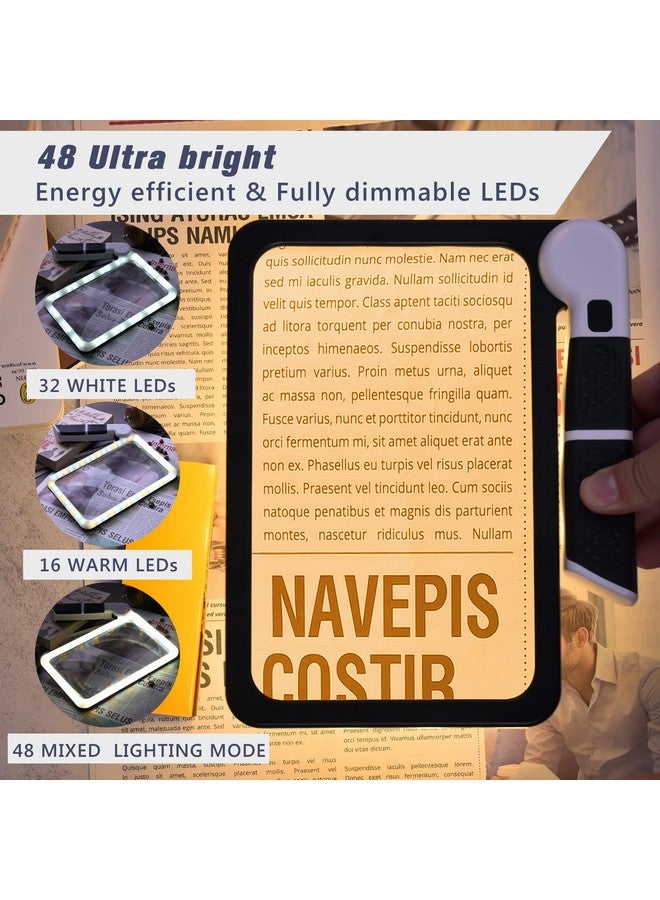 Amoper Magnifying Glass with Light, Page 5X Folding Handheld Rectangular Magnifier with 48 Lights for Reading Books & Close Work, Ideal Lighted Magnifying Gift for Low Visions - Image 2