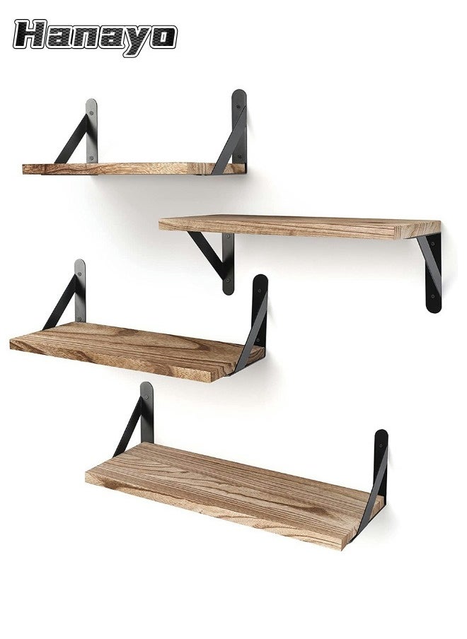 Hanayo 4 Pcs Floating Shelves for Wall Rustic Wooden Storage Shelves Wall Mounted Floating Shelves for Bathroom Decor Bedroom Living Room Plants  - Image 1