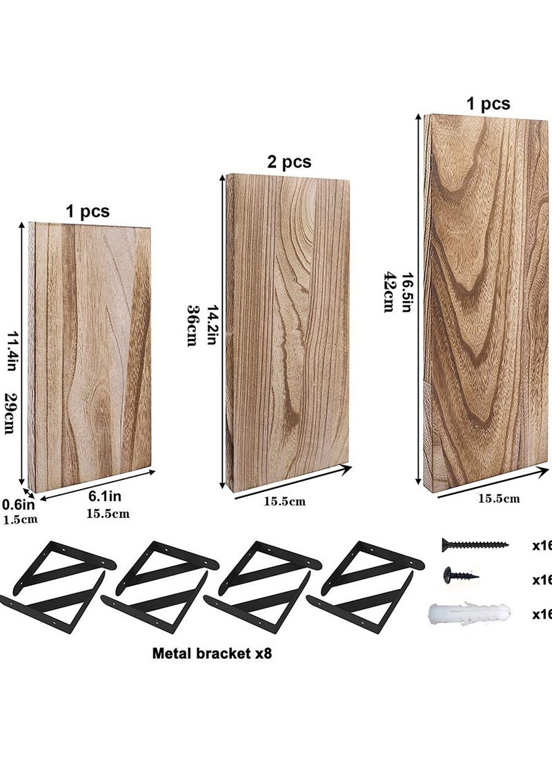 Hanayo 4 Pcs Floating Shelves for Wall Rustic Wooden Storage Shelves Wall Mounted Floating Shelves for Bathroom Decor Bedroom Living Room Plants  - Image 2