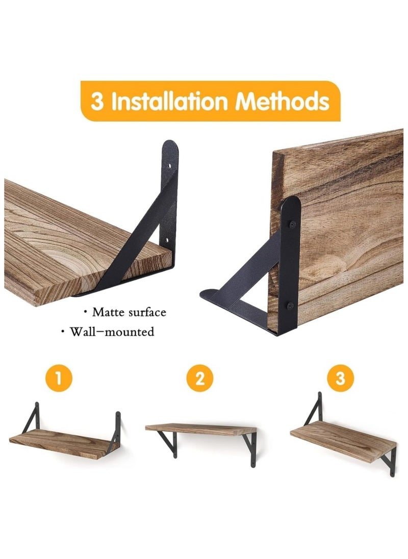 Hanayo 4 Pcs Floating Shelves for Wall Rustic Wooden Storage Shelves Wall Mounted Floating Shelves for Bathroom Decor Bedroom Living Room Plants  - Image 3