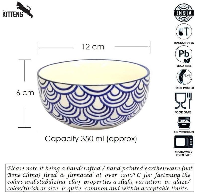 Kittens KITTENS 'Blue Wave' Ceramic Handpainted Bowls | Serving Bowl (350 ML, Microwave Safe & Dishwasher Safe) | Ideal for Serving Soup/Pasta/Cereal/Maggi/Dessert/Breakfast | Set of 4. - Image 4