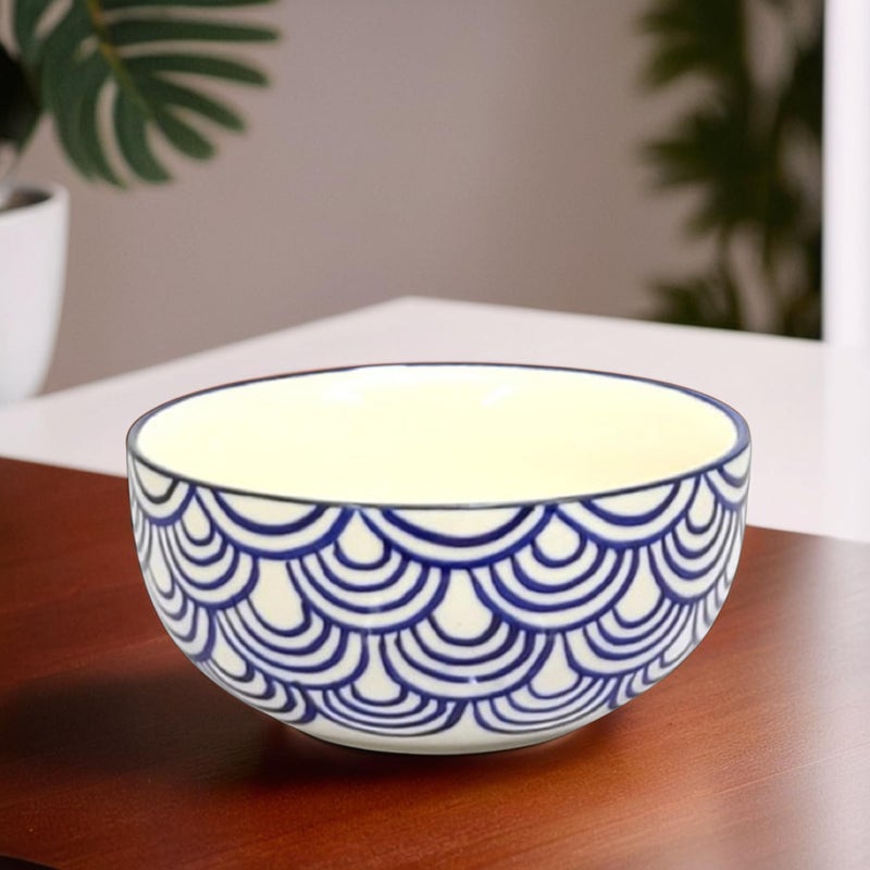 Kittens KITTENS 'Blue Wave' Ceramic Handpainted Bowls | Serving Bowl (350 ML, Microwave Safe & Dishwasher Safe) | Ideal for Serving Soup/Pasta/Cereal/Maggi/Dessert/Breakfast | Set of 4. - Image 3