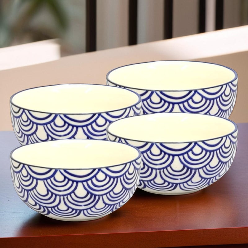 Kittens KITTENS 'Blue Wave' Ceramic Handpainted Bowls | Serving Bowl (350 ML, Microwave Safe & Dishwasher Safe) | Ideal for Serving Soup/Pasta/Cereal/Maggi/Dessert/Breakfast | Set of 4. - Image 2