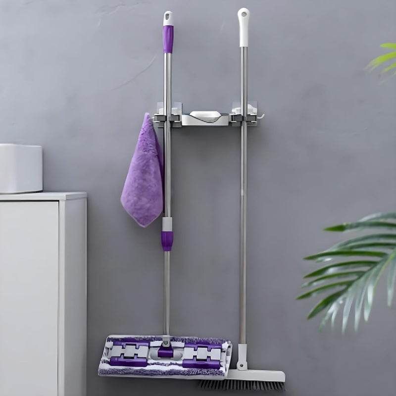 Kuber Industries Kuber Industries MopBroom Holder Wall Mount MopBroom Storage Organizer SelfAdhesive Tool Storage Rack for Garden Garage MopBroom Storage Holder SM001WH White  - Image 2