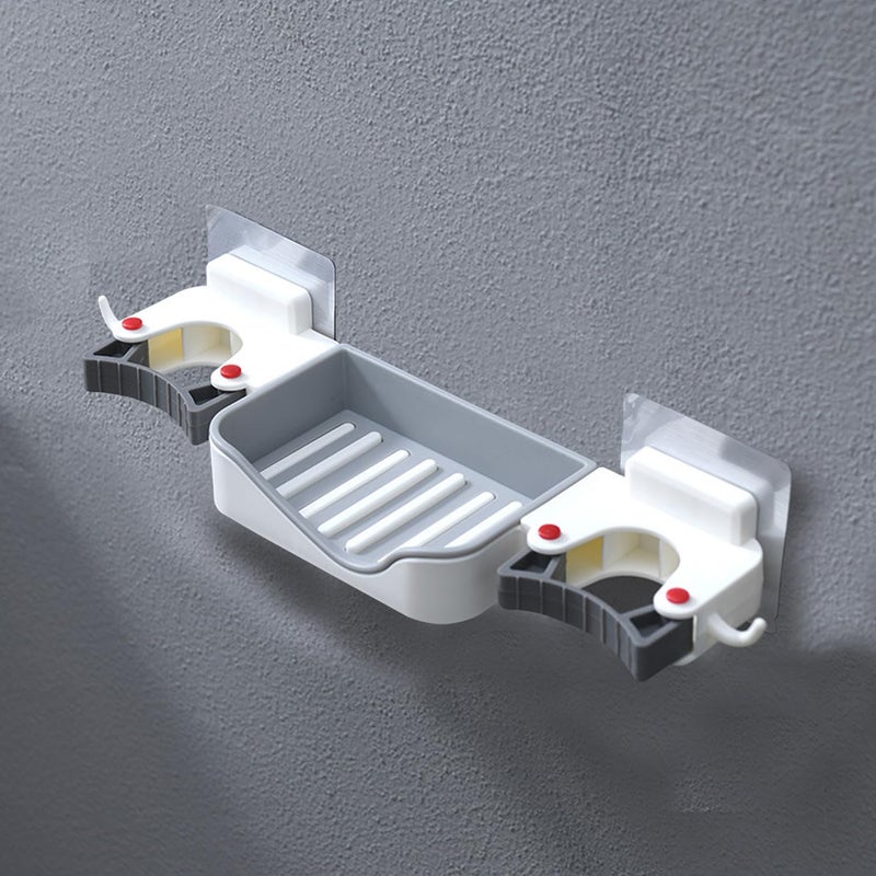 Kuber Industries Kuber Industries MopBroom Holder Wall Mount MopBroom Storage Organizer SelfAdhesive Tool Storage Rack for Garden Garage MopBroom Storage Holder SM001WH White  - Image 1