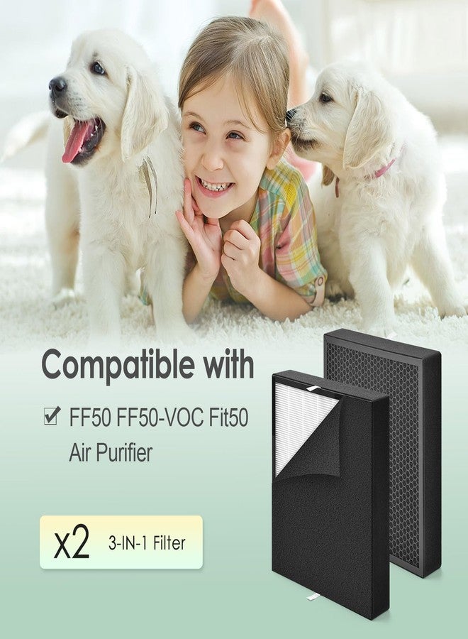 HSIAMEN Silver Carbon Replacement Filter Compatible with FF50 Fit50 Air Purifier Filter FF50-VOC, 3-in-1 H13 True HEPA Filter with Pre-Filters, 2-Pack - Image 2