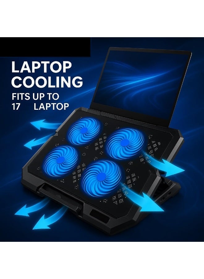 Utopia UC-404 Laptop Cooler with 4 Powerful LED Fans, 8 Adjustable Fan Height Levels, Compatible with Devices up to 17 inches with USB Port - Image 2