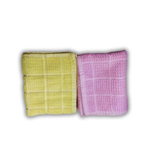 LookTrendyNow Super Soft Lint Free Quick Dry Gym Towel Essence (Yellow Pink) |16X24| (Pack of 2) - Image 2