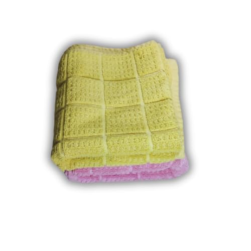 LookTrendyNow Super Soft Lint Free Quick Dry Gym Towel Essence (Yellow Pink) |16X24| (Pack of 2) - Image 1