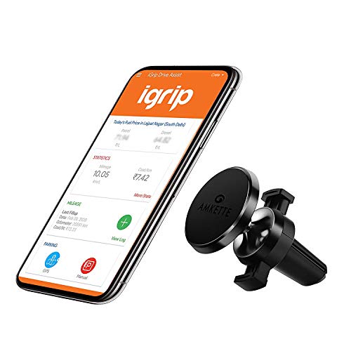 Amkette iGrip Magnetic Car Air Vent Phone Holder | Metal Body | 6 Powerful Magnets | Anti-Shake Design | 360 Degree Rotation | Universal Compatibility | Drive Assist Companion App | (Black) - Image 1