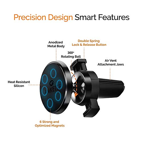Amkette iGrip Magnetic Car Air Vent Phone Holder | Metal Body | 6 Powerful Magnets | Anti-Shake Design | 360 Degree Rotation | Universal Compatibility | Drive Assist Companion App | (Black) - Image 2